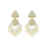 Ijewelora Gold Plated Triangle Top Dangler Earrings with Floral Motif & Pearl Drops for Women – Wedding & Party Wear Jewellery | Elegant Gift for Her