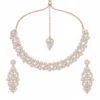 Ijewelora RoseGold Plated Floral CZ Necklace Set with Long Earrings for Women – Wedding & Party Wear Jewellery | Elegant Bridal Gift for Her