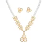 Ijewelora Gold Plated Pearl Leaf CZ Necklace Set with Earrings for Women – Wedding & Party Wear Jewellery | Elegant Bridal Gift for Her